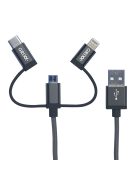 GRIXX OPTIMUM CABLE - 3 az 1-ben Micro USB / Type C / 8-pin Apple MFI licensz kábel 1m szürke