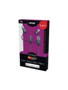 GRIXX OPTIMUM CABLE - 3 az 1-ben Micro USB / Type C / 8-pin Apple MFI licensz kábel 1m szürke