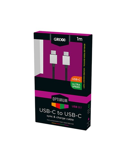 GRIXX OPTIMUM USB-C TO USB-C - Nagysebességű adat és töltőkábel Nylon 1 m