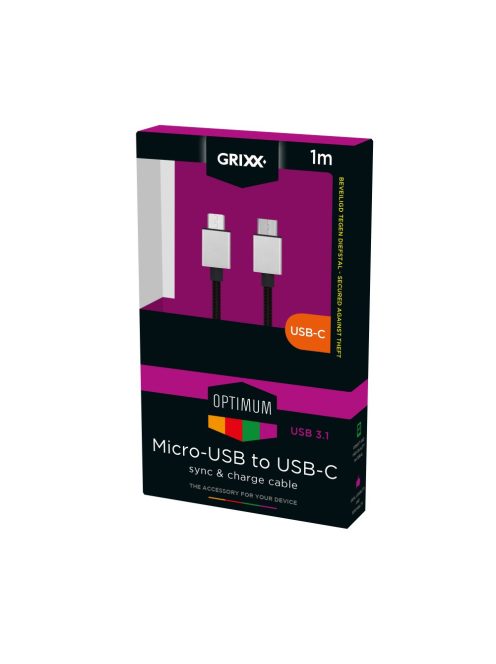 GRIXX OPTIMUM USB C - MICRO USB - Nagysebességű adat és töltőkábel Nylon 1 m