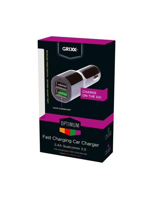 GRIXX OPTIMUM CAR CHARGER - Autós Gyorstöltő 2x USB 5.4A Qualcomm 3.0