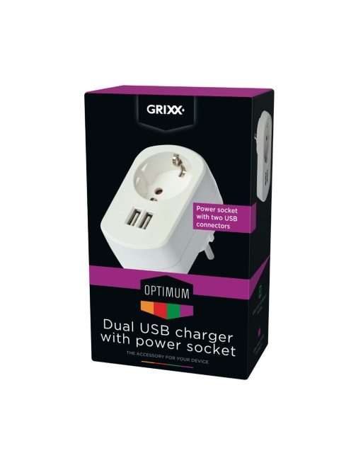 GRIXX OPTIMUM DESKTOP CHARGER - 220V-os hálózati töltő 2 USB aljzattal és 220V-os aljzattal