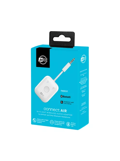MEE AUDIO CONNECT AIR - Vezetéknéküli audio jeltovábbító aptX Low Latency-vel repüléshez és otthoni zenehallgatáshoz - Fehér