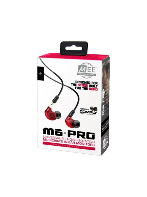 MEE AUDIO M6 PRO MKII - Zajkizáró kialakítású, professzionális fülhallgató (IEM), cserélhető kábellel. - Vörös