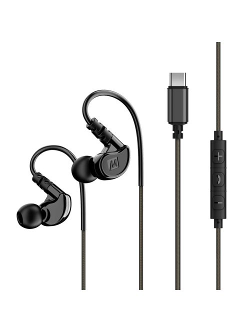 MEE AUDIO M6-USB - Memória kábeles sport fülhallgató Type-C csatlakozóval - Fekete