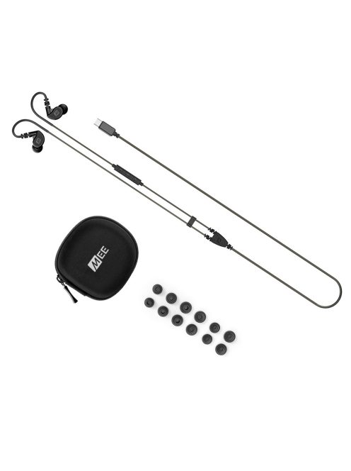 MEE AUDIO M6-USB - Memória kábeles sport fülhallgató Type-C csatlakozóval - Fekete