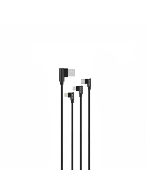 AWEI CL-52 - 3 az 1-ben USB -Micro USB/Lightning/Type-C kábel, fonott, 1 M - Fekete