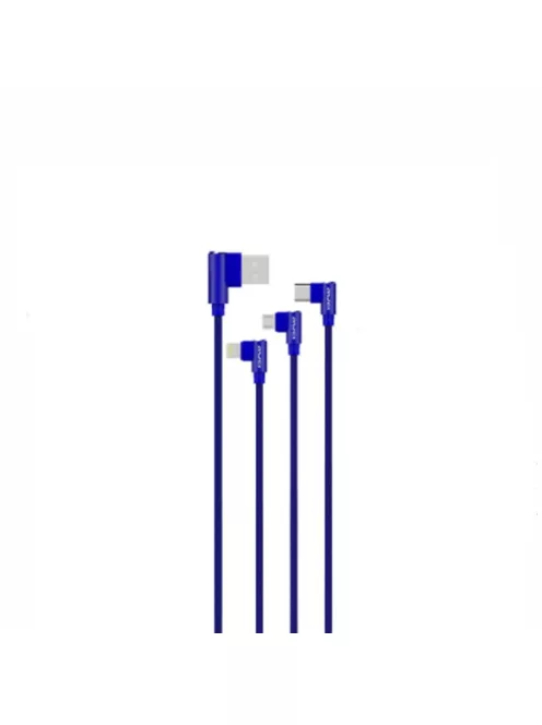AWEI CL-52 - 3 az 1-ben USB -Micro USB/Lightning/Type-C kábel, fonott, 1 M - Kék