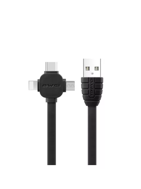 AWEI CL-82 - 3 az 1-ben USB - micro USB/Lightning/type-C 1 M - Fekete