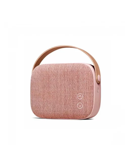 VIFA HELSINKI - Hordozható premium bluetooth sztereó hangszóró valódi bőr hordszíjjal, "KVADRAT" textilborítással - Pasztell Rózsa - DEMO