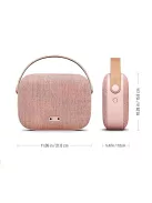 VIFA HELSINKI - Hordozható premium bluetooth sztereó hangszóró valódi bőr hordszíjjal, "KVADRAT" textilborítással - Pasztell Rózsa - DEMO