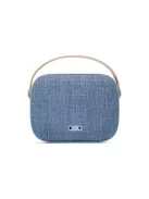 VIFA HELSINKI - Hordozható premium bluetooth sztereó hangszóró valódi bőr hordszíjjal, "KVADRAT" textilborítással - Akvamarinkék
