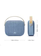 VIFA HELSINKI - Hordozható premium bluetooth sztereó hangszóró valódi bőr hordszíjjal, "KVADRAT" textilborítással - Akvamarinkék