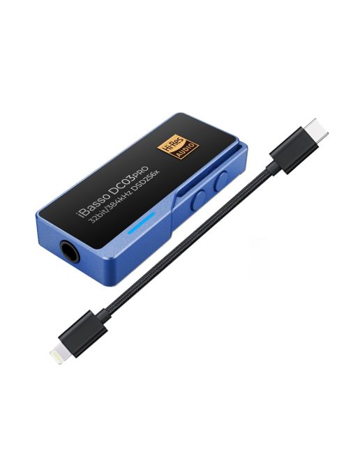 IBASSO DC03PRO - Adapter DAC USB Type-C aljzat és 3,5mm-es Jack aljzat csatlakozóval 32bit 384kHz PCM DSD256 - Kék - + Lightning cable