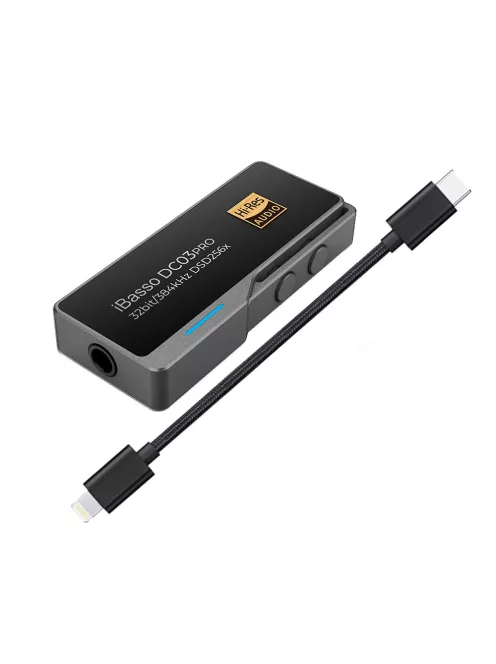 IBASSO DC03PRO - Adapter DAC USB Type-C aljzat és 3,5mm-es Jack aljzat csatlakozóval 32bit 384kHz PCM DSD256 - Szürke - + Lightning cable