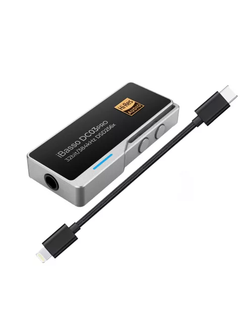 IBASSO DC03PRO - Adapter DAC USB Type-C aljzat és 3,5mm-es Jack aljzat csatlakozóval 32bit 384kHz PCM DSD256 - Ezüst - + Lightning cable