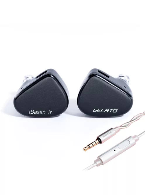 IBASSO JR GELATO MIC - Egy dinamikus meghajtós In-ear monitor fülhallgató 3.5 mm-es mikrofonos ezüstözött réz 2-Pin kábellel - Fekete