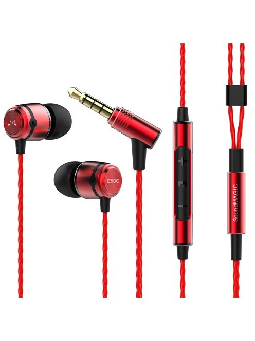 SOUNDMAGIC E50C - Különleges minőségű vezetékes Hi-Fi fülhallgató mikrofonnal - Piros