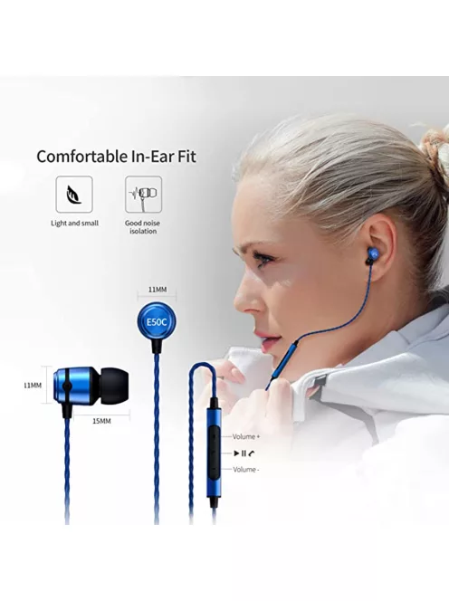 SOUNDMAGIC E50C - Különleges minőségű vezetékes Hi-Fi fülhallgató mikrofonnal - Kék