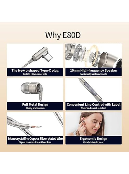 SOUNDMAGIC E80D - Egy dinamikus meghajtós In-ear fülhallgató Type-C csatlakozóval - Gunmetal