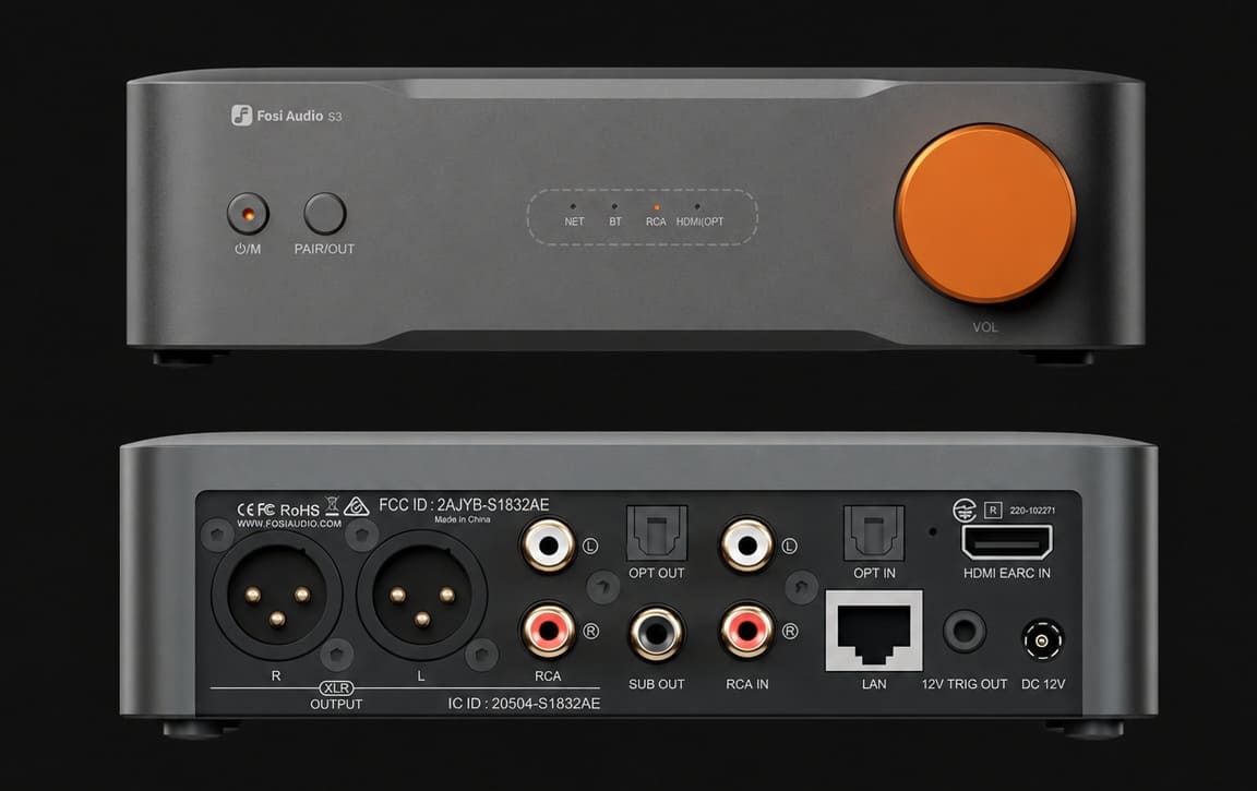 Fosi Audio S3 bemenetek, kimenetek és csatlakoztatható eszközök