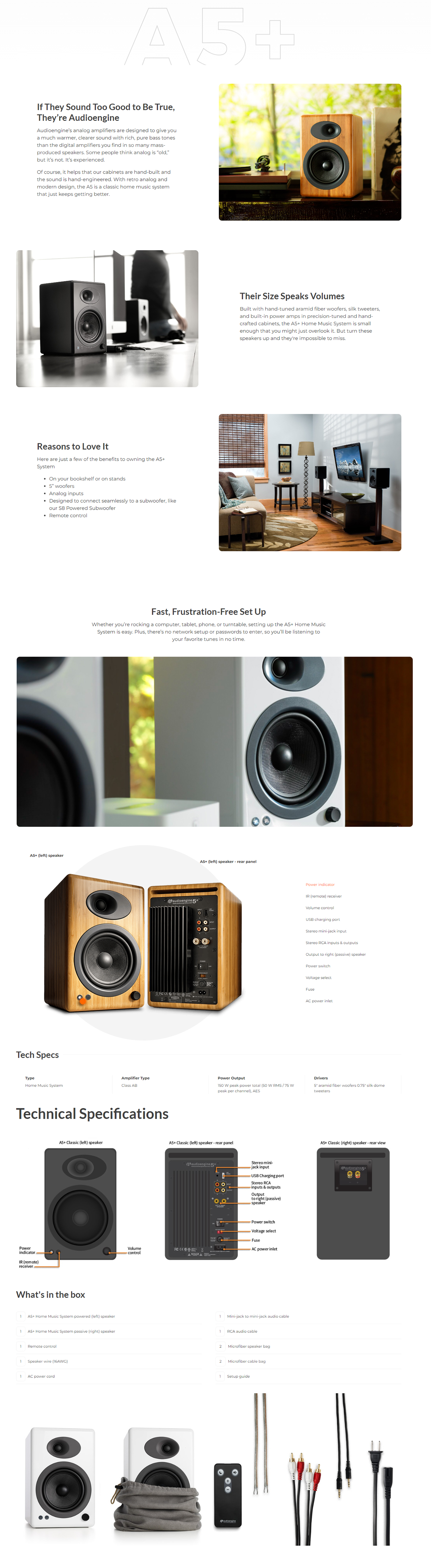 AUDIOENGINE A5+ - Prémium aktív hangfal pár távvezérlővel
