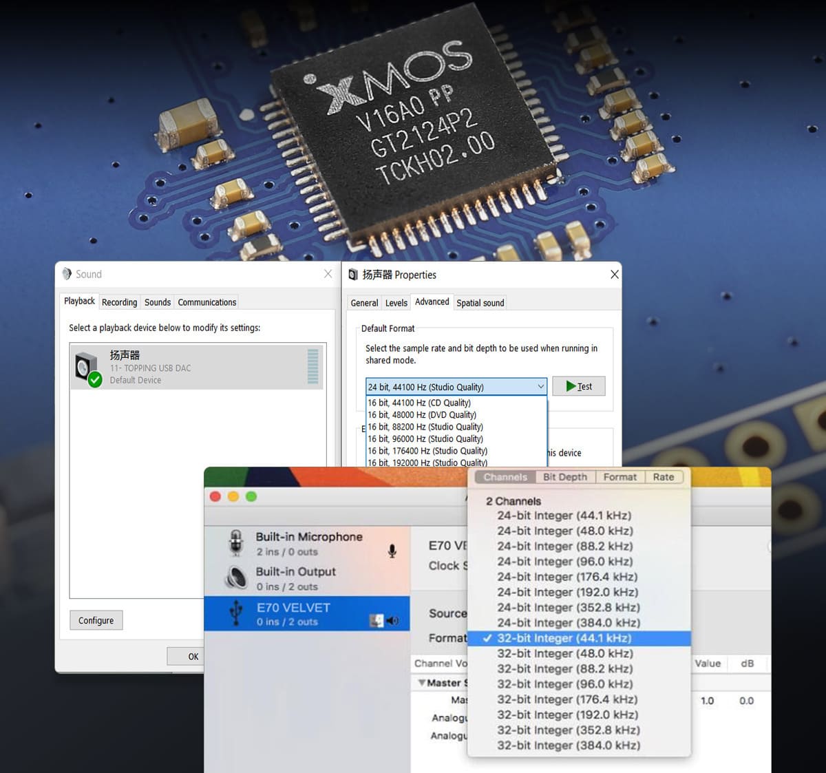 TOPPING E70 VELVET XMOS XU316 USB interfész